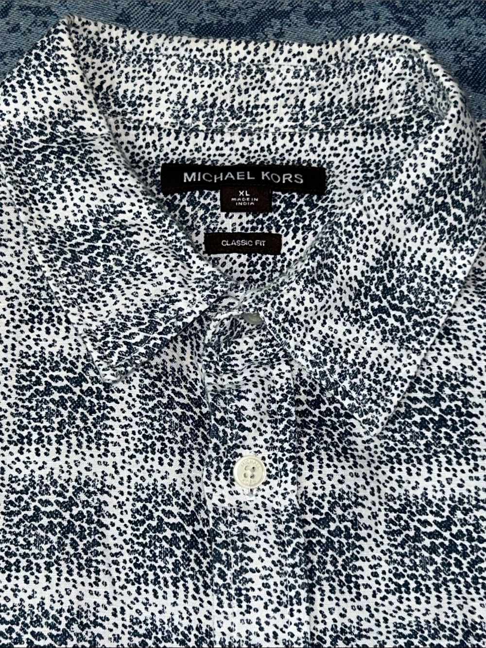 Michael Kors Men's White Shirt with Navy Dot-Print